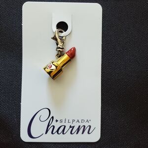 Silpada Sterling Silver Gold and Red Lipstick Pendant